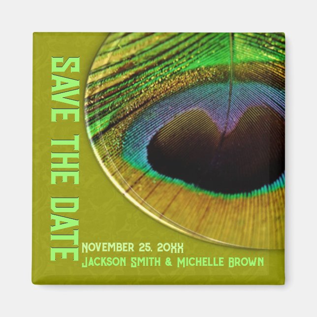Imã Ímã Verde de Peacock Save the Date (Frente)