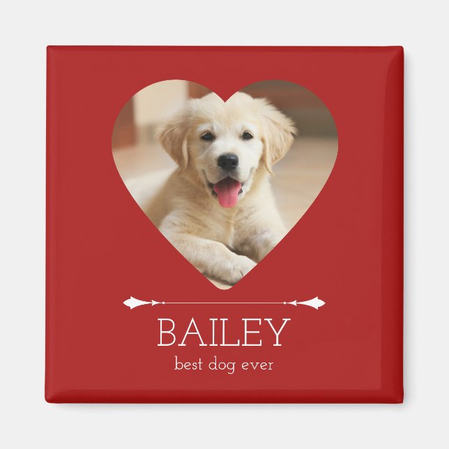 Imã Ímã Vermelho de Foto Personalizada Melhor Cachorro (Frente)