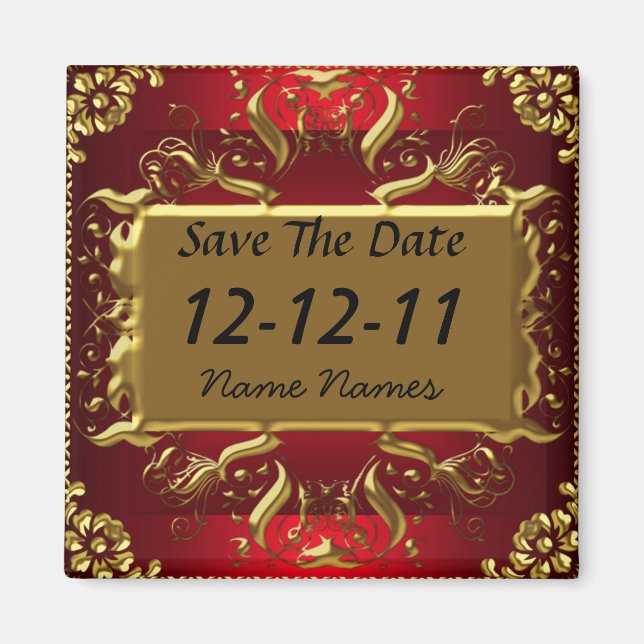 Imã Ímã vermelho dourado Salve a data vermelho (Frente)
