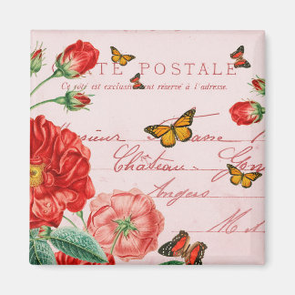 Imã Ímã vintage floral francês c/ flor vermelha