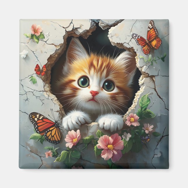 Imã Imagem 3D de um gatinho fofo espiando (Frente)