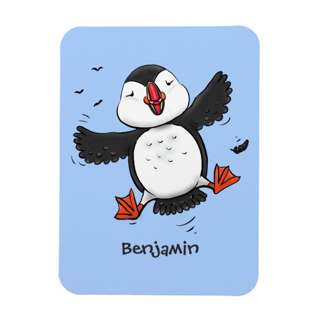 Ímã Imagem azul de desenho animado de puffin voador e  (Vertical)