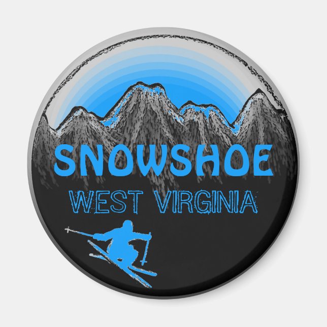 Imã Imagem azul de esqui Snowshoe West Virginia (Frente)