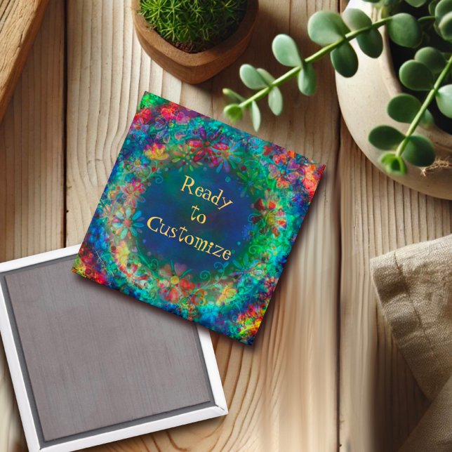 Imã Imagem Azul de Inspirivência Personalizada Floral  (Criador carregado)