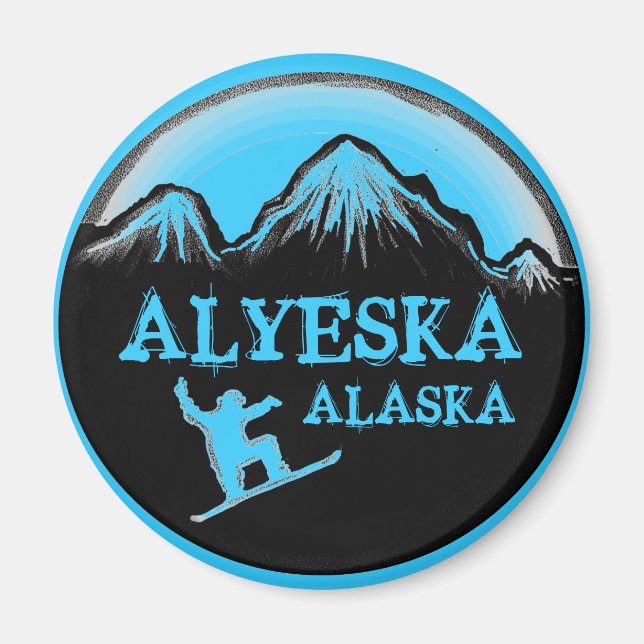 Imã Imagem azul do Snowboarder do Alaska (Frente)