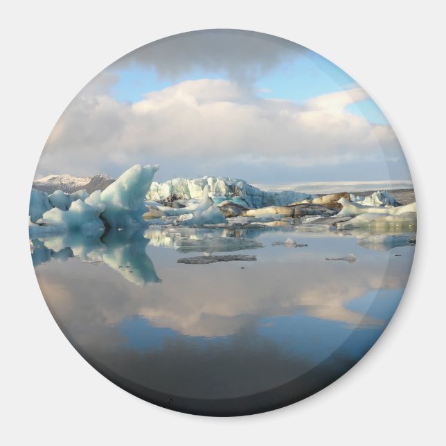 Imã Imagem circular de reflexo do lago Jokulsarlon ice (Frente)