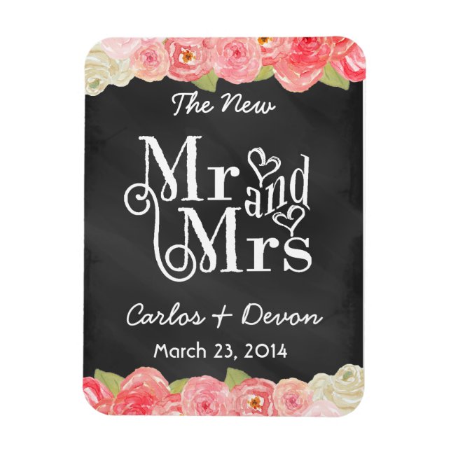 Ímã Imagem de Casamento de Chalkboard Floral (Vertical)