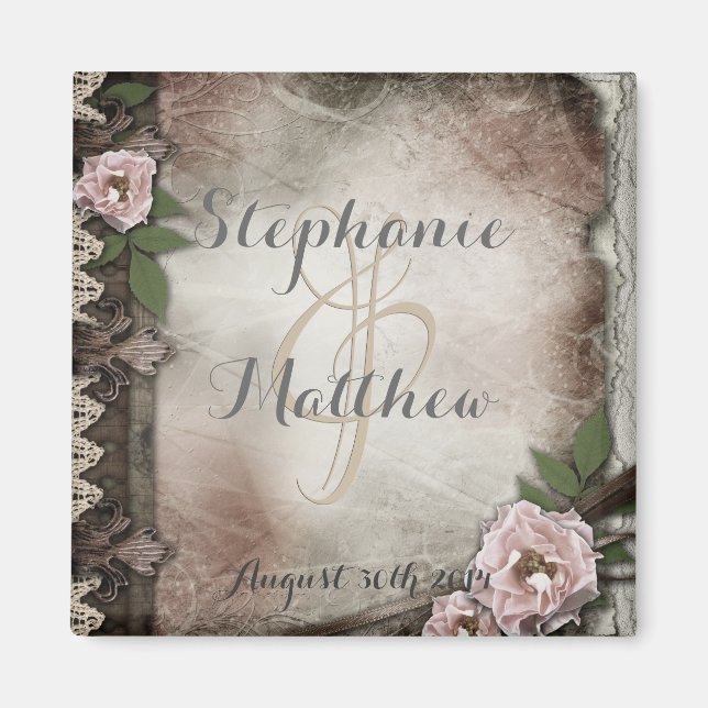 Imã Imagem de Casamento de Rosas Rosa Vintage (Frente)