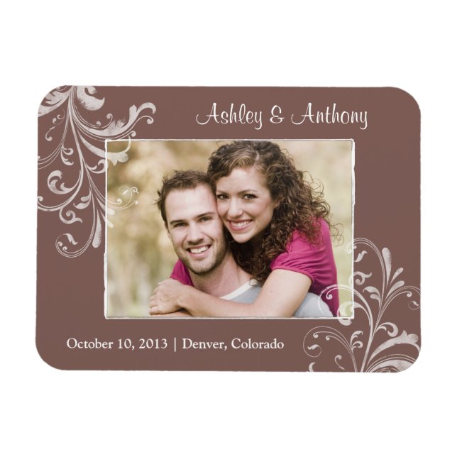Ímã Imagem de Casamento Floral Branco Vintage Brown (Horizontal)