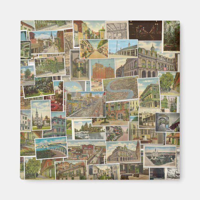 Imã Imagem de colagem com cartão postal de Nova Orlean (Frente)