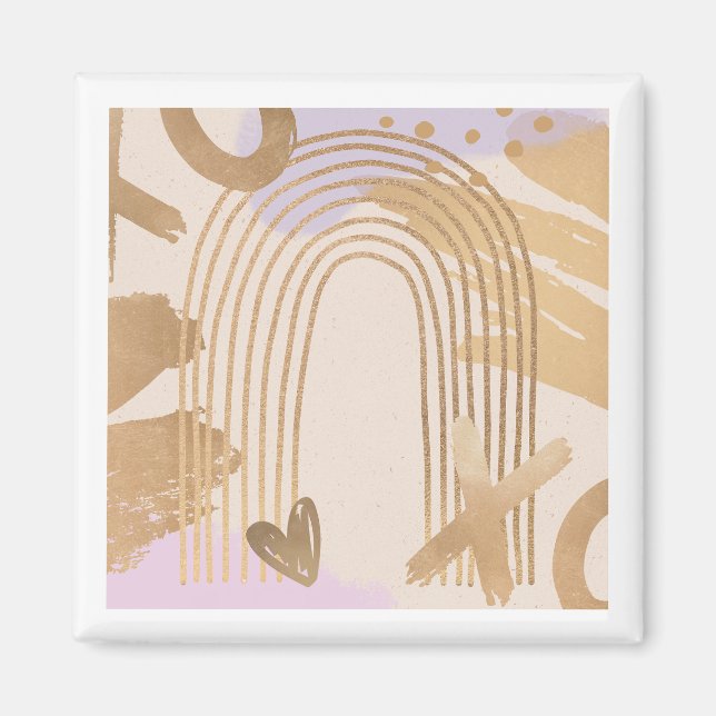 Imã Imagem de Colagem do Arco-Íris XOXO Dourado (Frente)