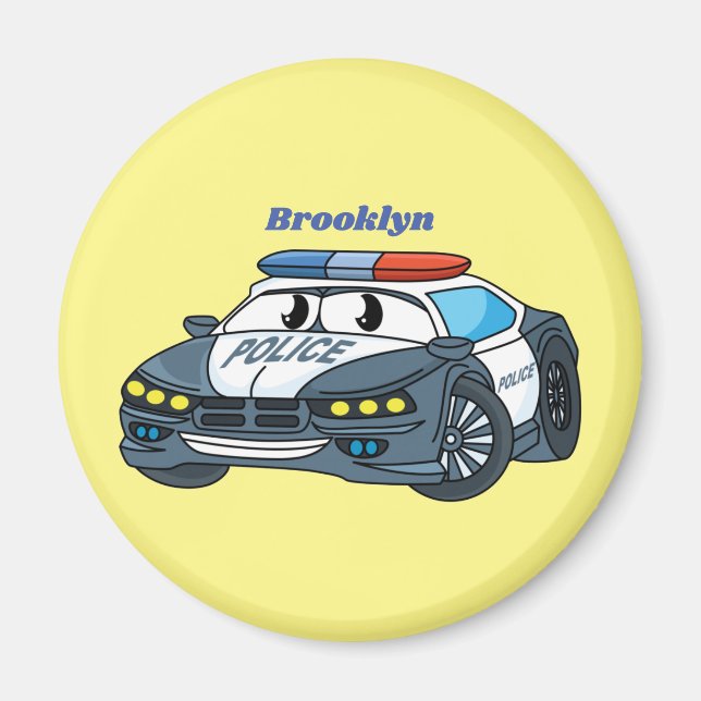 Imã Imagem de desenho animado de carro da polícia feli (Frente)