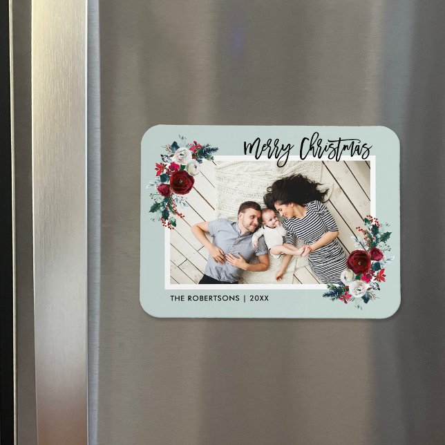Ímã Imagem de Foto de Natal Floral de Férias (Criador carregado)
