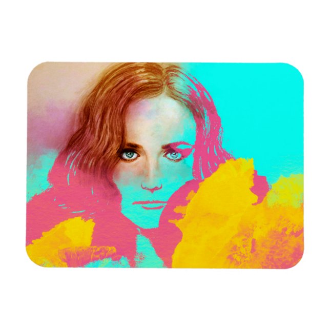 Ímã Imagem de Foto Pop de Rapariga Colorida - Intensa (Horizontal)