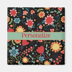 Imã Imagem de inspirividade de padrão floral preto-bon