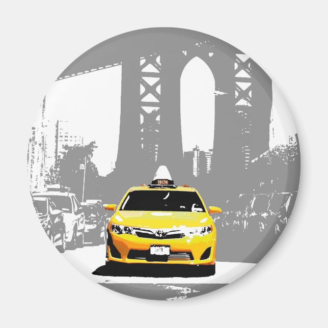 Imã Imagem de Pop de Arte Ny Yellow Taxi Nyc Bridge Po (Frente)