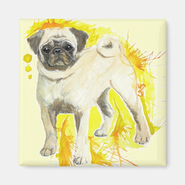 Imã Imagem de Pug de Aquarela (Frente)