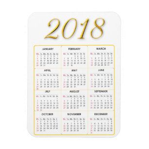 Ímã Imagem do Calendário 2018 Dourado e Branco