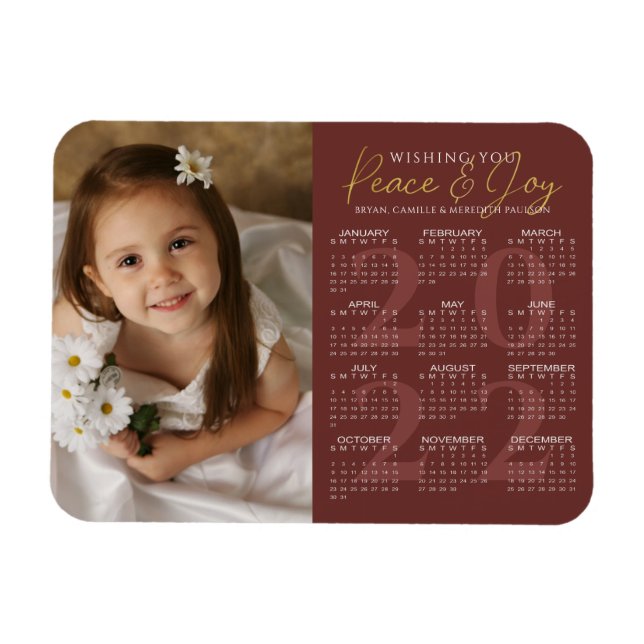 Ímã Imagem do Calendário Elegante Dourado PEACE e JOY  (Horizontal)