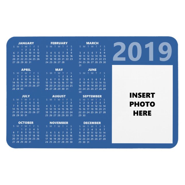 Ímã Imagem do Calendário Personalizada de 2019 - Azul (Horizontal)