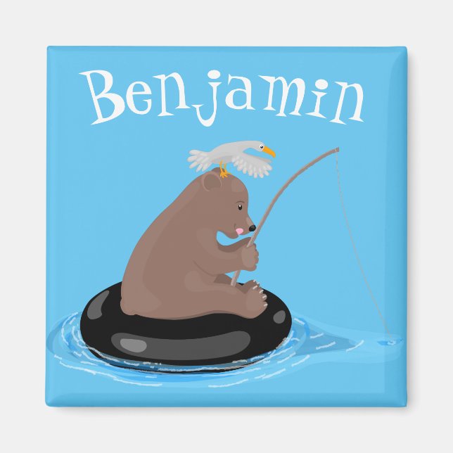 Imã Imagem do desenho animado de pesca de filhotes de  (Frente)