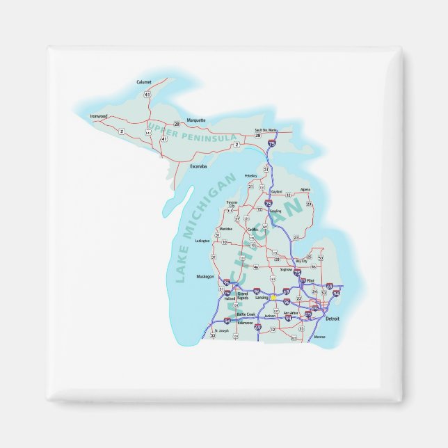 Imã Imagem do Mapa Interestadual do Michigan (Frente)