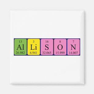 Imã Imagem do nome da mesa periódica da Allison