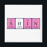 Imã Imagem do nome da mesa periódica do Shin<br><div class="desc">Shin soletrado como S H I N (Hidrogênio Azoto) de Enxofre em um imã para o cientista em você. Não consegues encontrar o que queres?</div>
