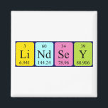 Imã Imagem do nome da mesa periódica Lindsey<br><div class="desc">Lindsey soletrou como Li Nd Se Y (Lithium Neodymo Selenium Yttrium) em um ímã para o cientista em você.</div>