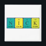 Imã Imagem do nome da mesa periódica Nick<br><div class="desc">Nick soletrou como N I C K (Nitrogênio, iodo, carbono, potássio) em um ímã para o cientista em você. Não consegues encontrar o que queres?</div>