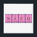 Imã Imagem do nome da mesa periódica Nico<br><div class="desc">Nico se soletrava como N I C O (Oxigênio de iodo nitrogênio) em um ímã para o cientista em você.</div>