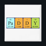 Imã Imagem do nome da mesa periódica Paddy<br><div class="desc">Paddy soletrou como Pa D Y (Protactinium Deuterium Deuterium Yttrium) num ímã para o cientista em você.</div>