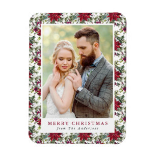 Ímã Imagem do Padrão de Poinsettia de Aquarela Elegant