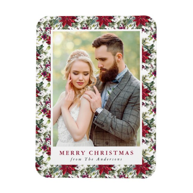 Ímã Imagem do Padrão de Poinsettia de Aquarela Elegant (Vertical)