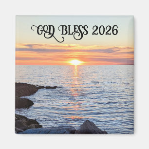 Imã Imagem do pôr do sol dourado do Ano Novo 2026 Deus