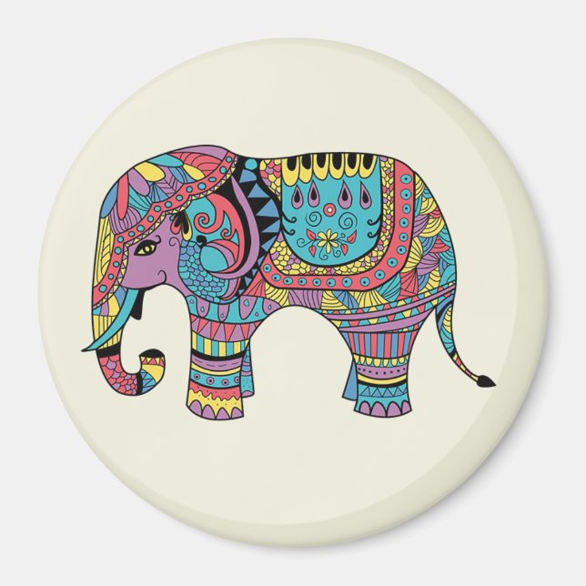 Imã Imagem Elefante de Cores Vibrantes Mandala (Frente)