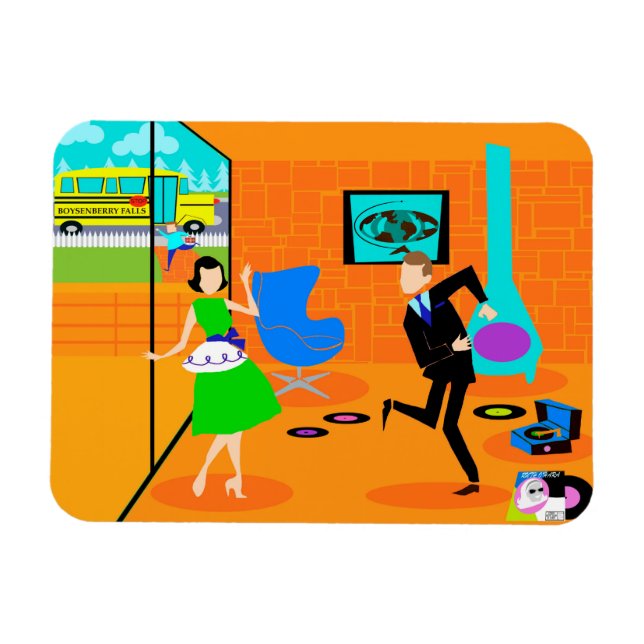 Ímã Imagem Flexi de Pais Retro Feliz (Horizontal)