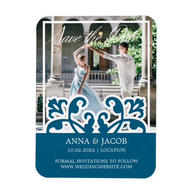 Ímã Imagem francesa elegante Salva o Convite de Data (Vertical)