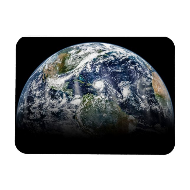 Ímã Imagem Mosaica Do Planeta Terra Com 3 Furacões (Horizontal)