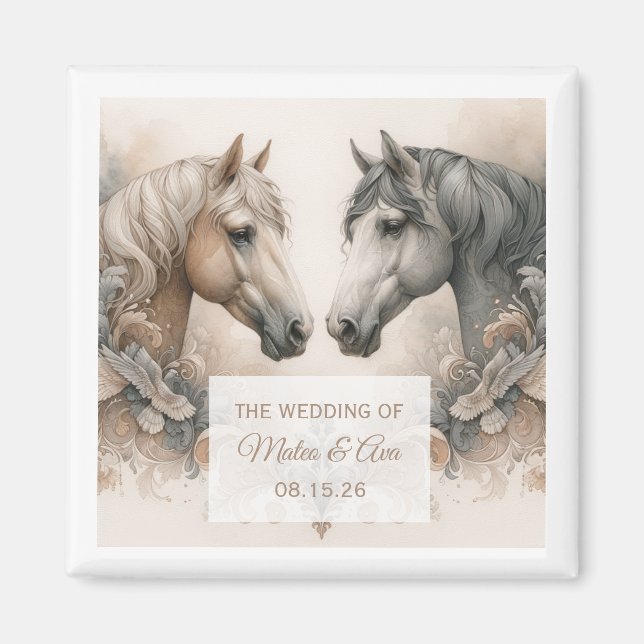 Imã Imagem Personalizada de Casamento de Cavalos de At (Frente)