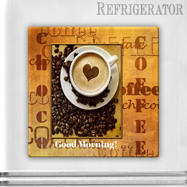 Imã Imagem personalizada do cofro Lover Fotográfico (Photo magnet showing your own favorite picture on a typography retro style design with coffee texts)