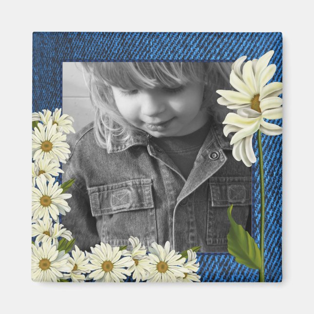Imã Imagem personalizável de fotos Denim e Daisies (Frente)