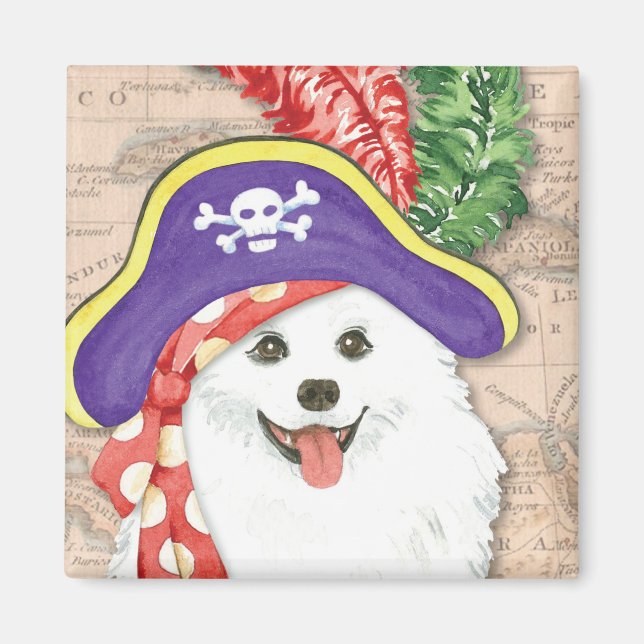 Imã Imagem Pirata de Cachorro Eskimo Americano (Frente)