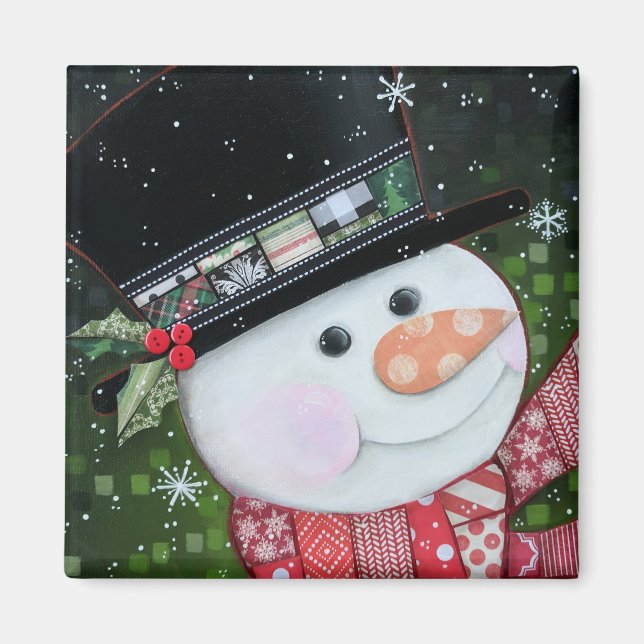 Imã Imagem quadrada de 2"x2" Snowman (Frente)