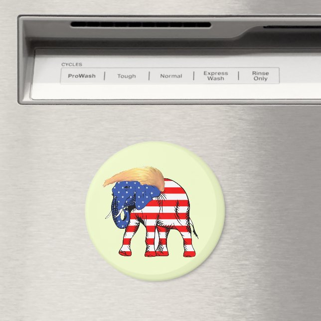 Imã Imagem Redonda de Elefante de Cabelo Mau de Trump, (In Situ (Dishwasher))