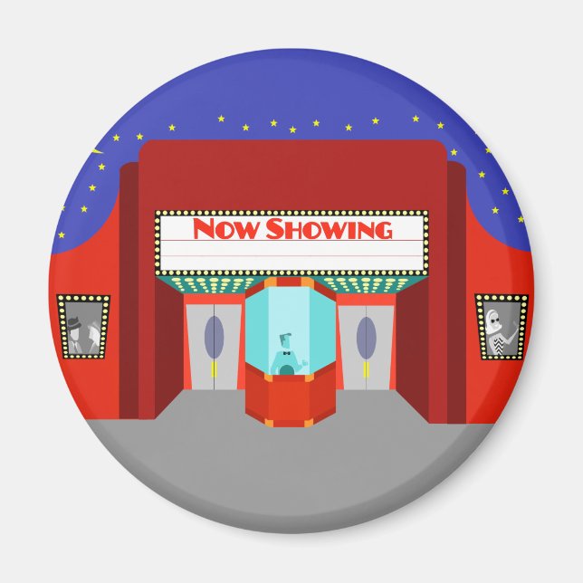 Imã Imagem Retrô de Cinema Redonda (Frente)
