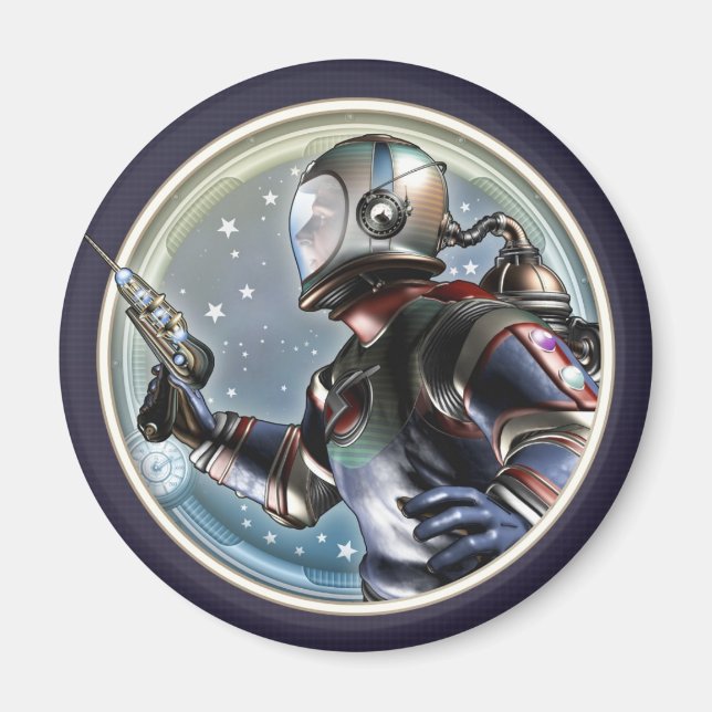 Imã Imagem Retro Space Man Round (Frente)