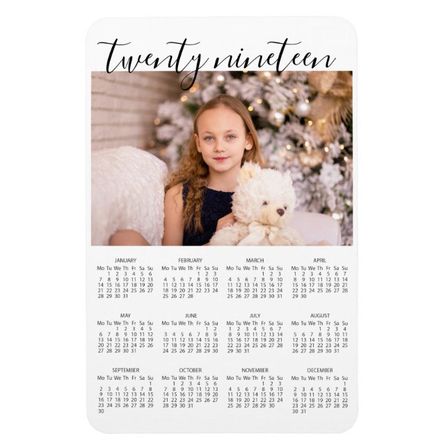 Ímã Imagem simples e elegante com calendário de 2019 (Vertical)