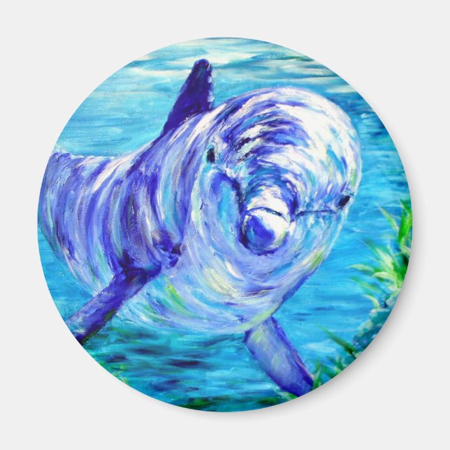 Imã Imagem Submarina de Pintura de Golfinhos no Oceano (Frente)