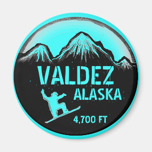 Imã Imagem teal de snowboard de Valdez Alaska